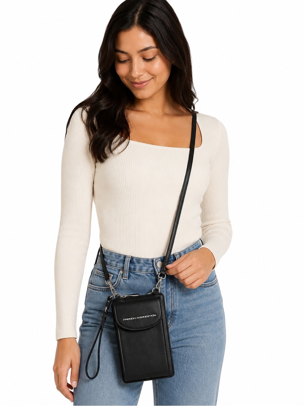 French Connection Athena Smooth
Phone Crossbody Wristlet Black Matte
Classic NWT
